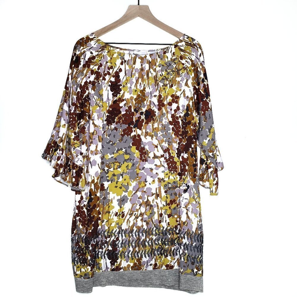 Ivy Jane Floral Dress Embroidered S Ruffle Grey Purple Mustard Satin‎ Shift